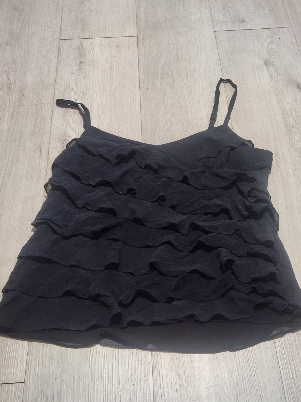 Ann Taylor Black Ruffle Tiered Camisole